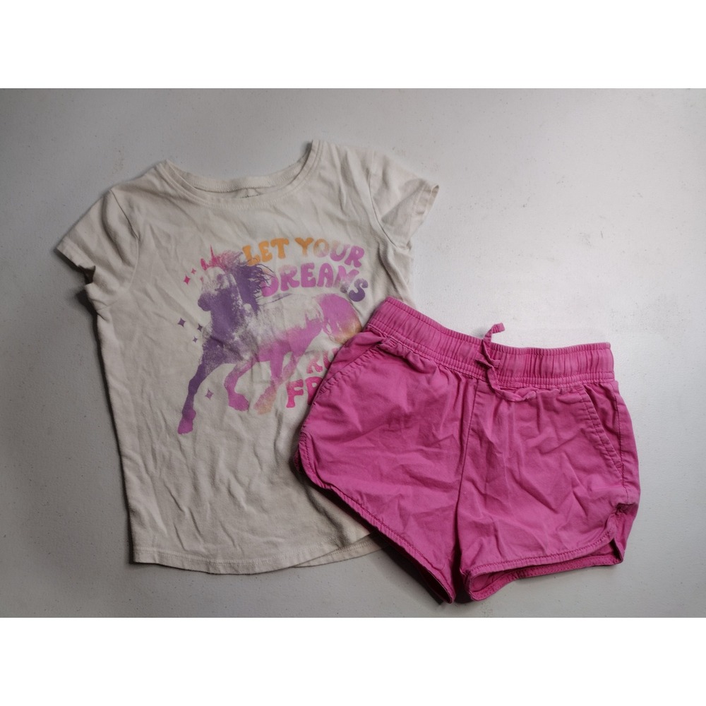 Jumping Beans Girls Unicorn Graphic Tee and Pink Shorts‎ 2-Piece Outfit Size 6